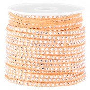 Imitatie suède 3mm met Strass zilver Bright coral